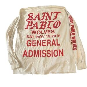 Kanye West 2016 Saint Pablo Tour long sleeve shirt in cream with red text